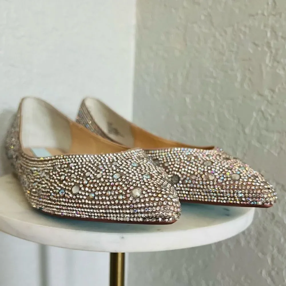 BETSEY JOHNSON Rhinestone Crystal Pavé Pointed Toe Flat, SPARKLE, Size 8.5, NWOT